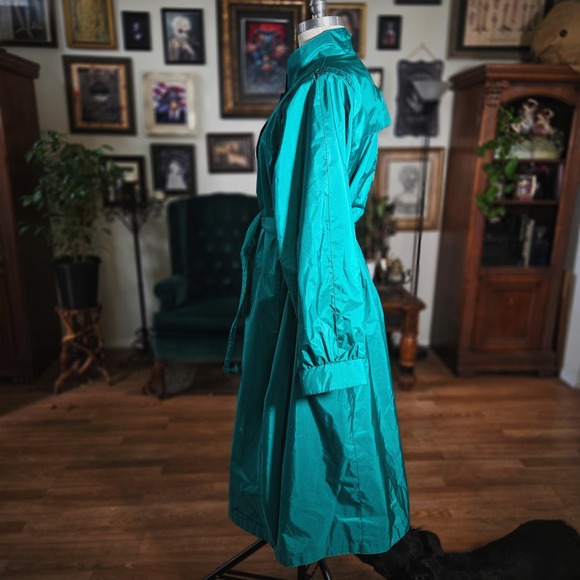 Vintage 80s The Legend Teal Aqua Full Length Trench Coat Belted Water Resistant - Picture 5 of 7